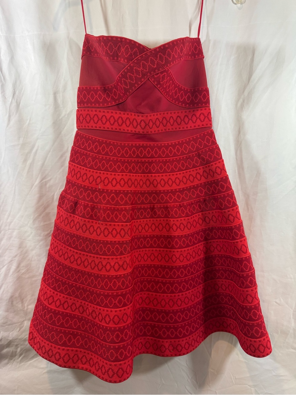 Maje Red Patterned Fit-and-Flare Spaghetti Strapless Dress 2